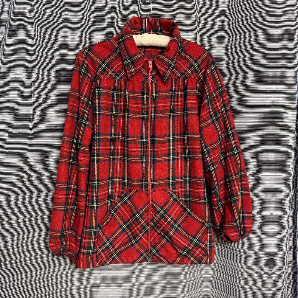 Young Stuff Red Wool Plaid Tartan Full Zip Top Women’s Size Large (Men’s 44-S)